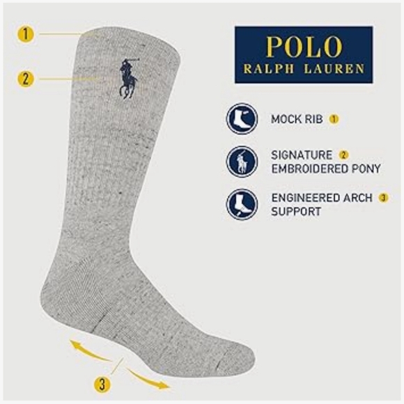 NWT Men's Ralph Lauren Polo Big Pony 3 Pairs Crew Socks - Picture 9 of 12